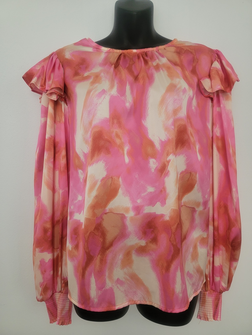 Women's Pink Watercolor Long-Sleeve Blouse